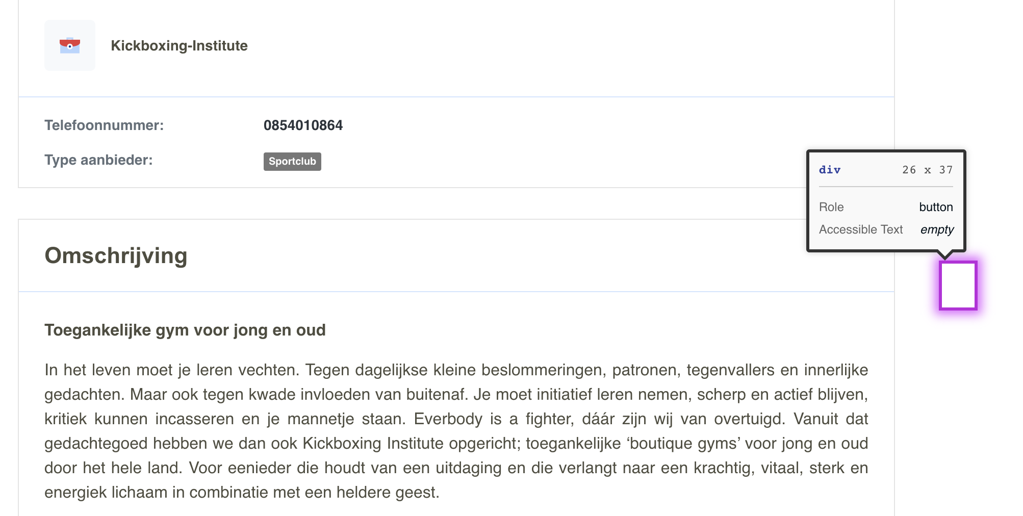 button aangegeven door webinspector