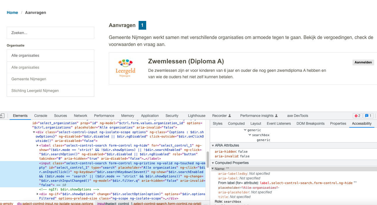 webinspector van select element