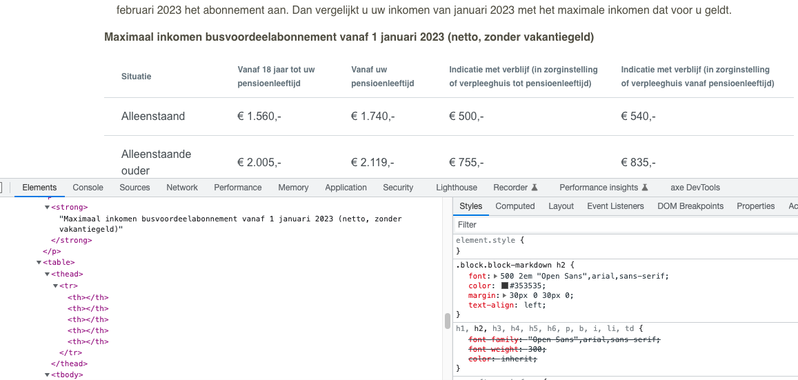 tabel in webinspector