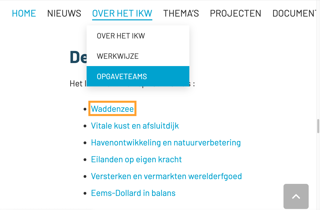 uitklapmenu over content