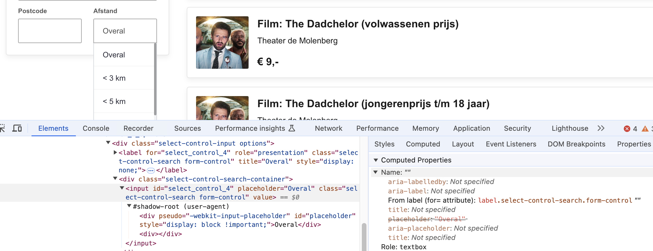 input for distance in web inspector