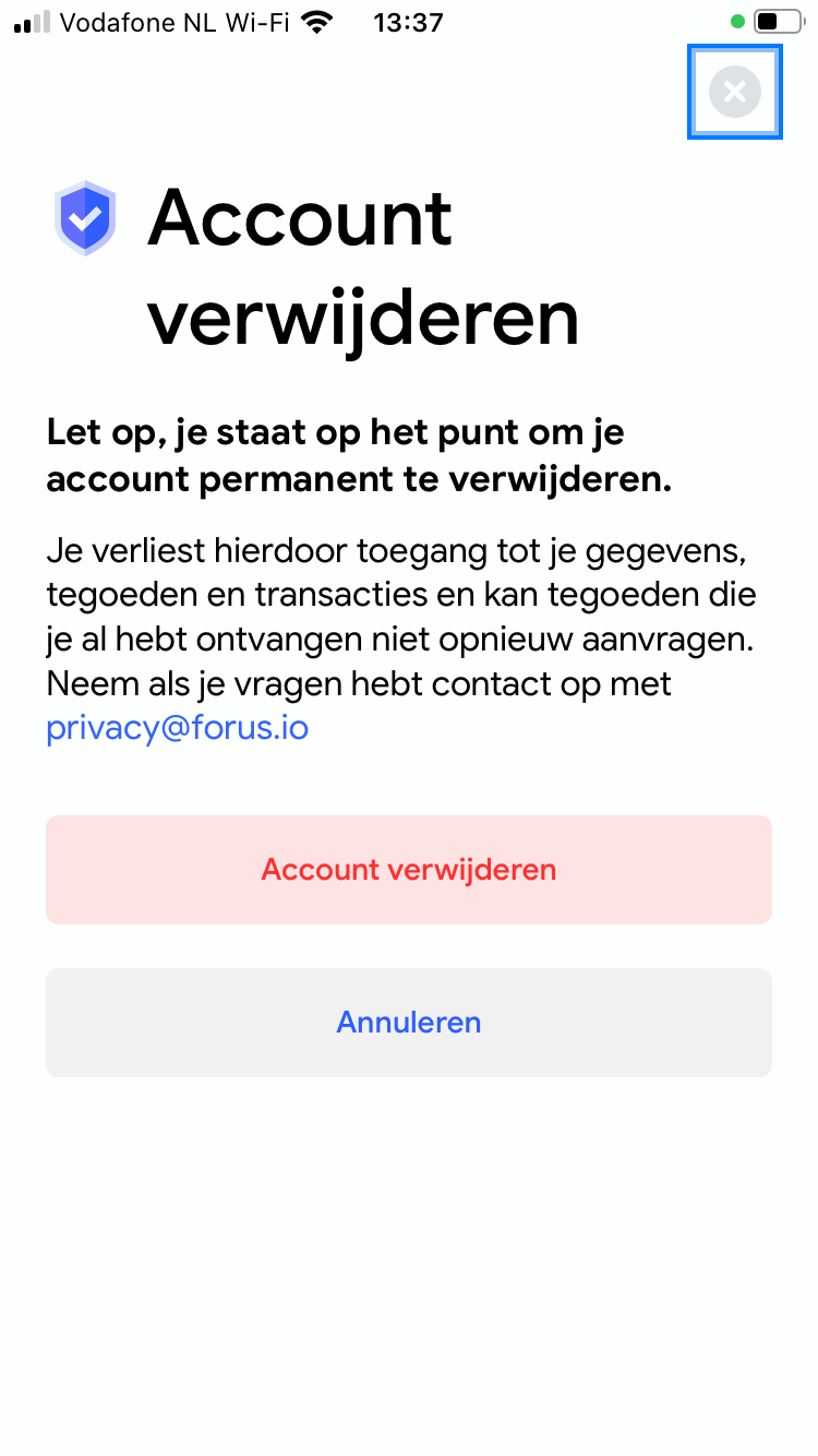 account vewrijderen scherm