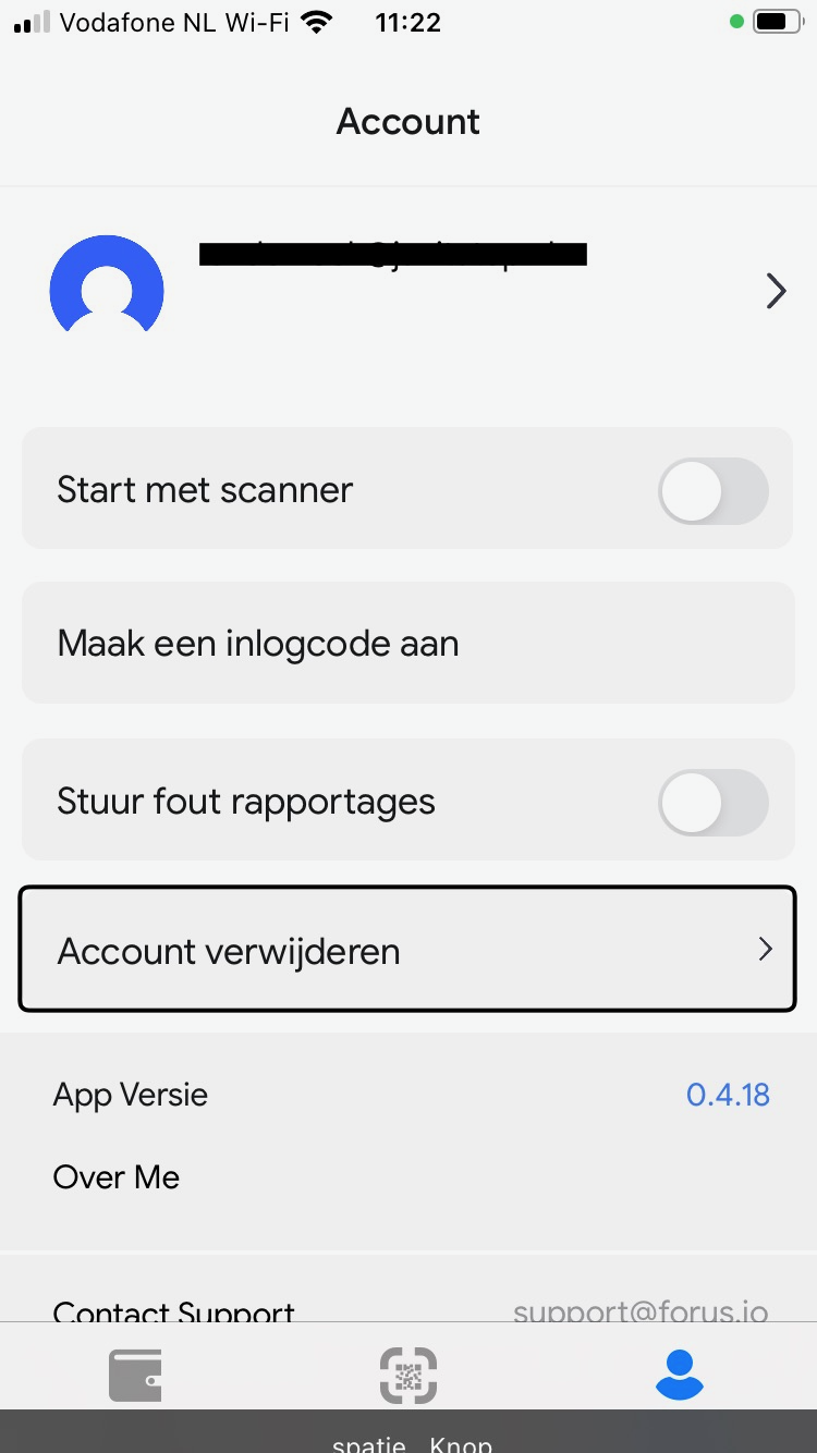 account scherm met VoiceOver