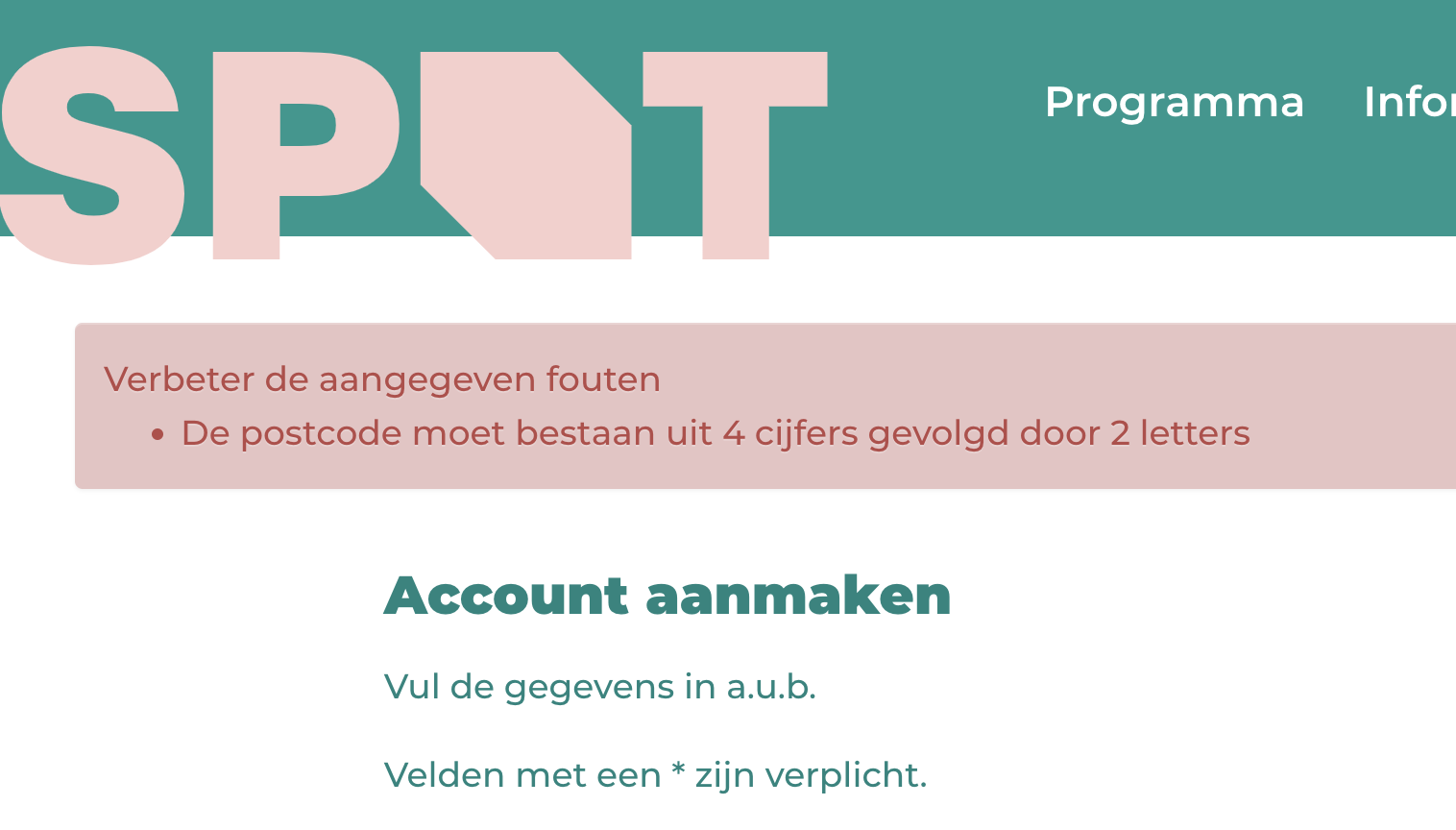 foutmelding postcode