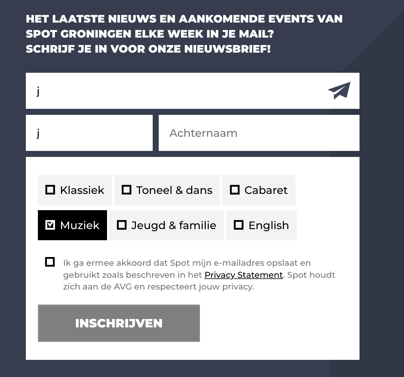 nieuwsbrief formulie