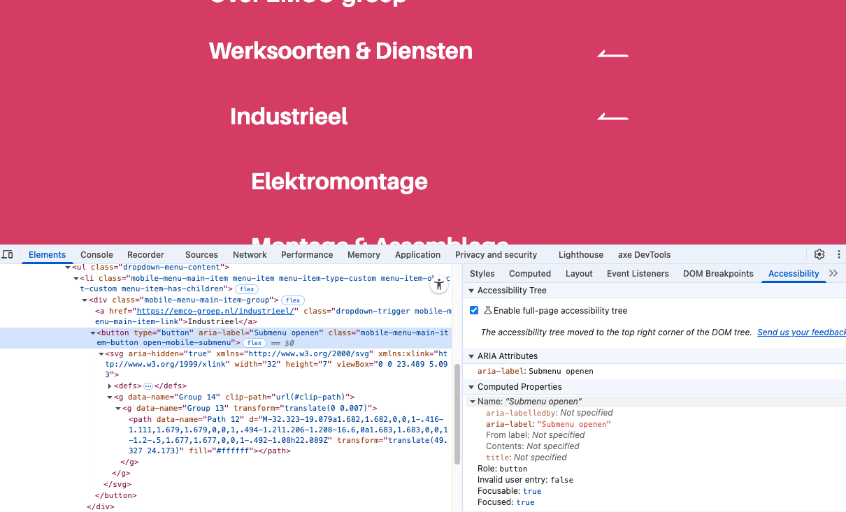webinspector op submenu