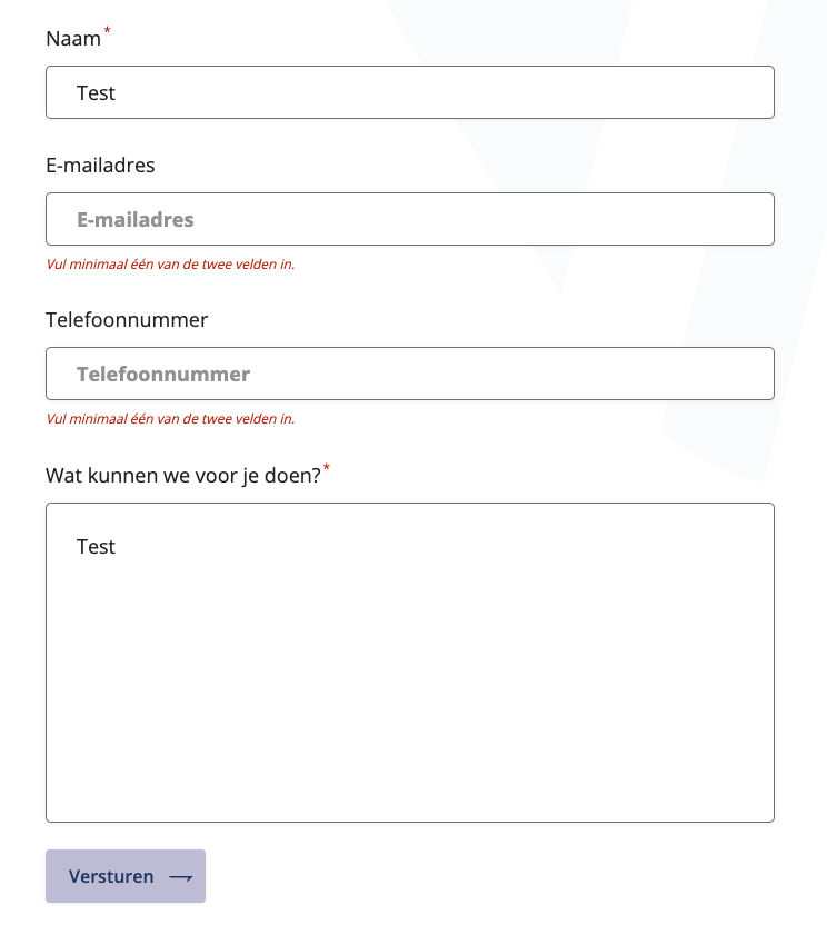 foutmeldingen contactformulier
