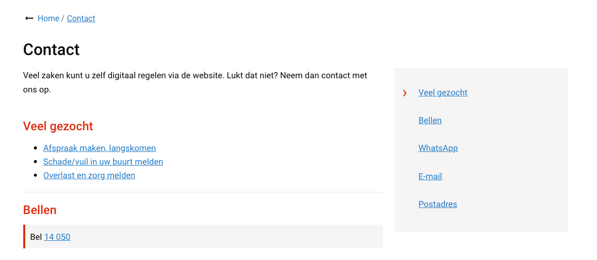 contactpagina met sidemenu
