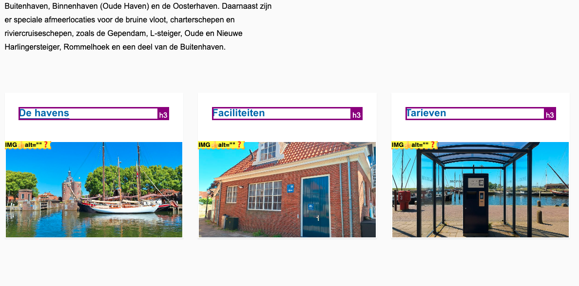 homepage met gemarkeerde koppen