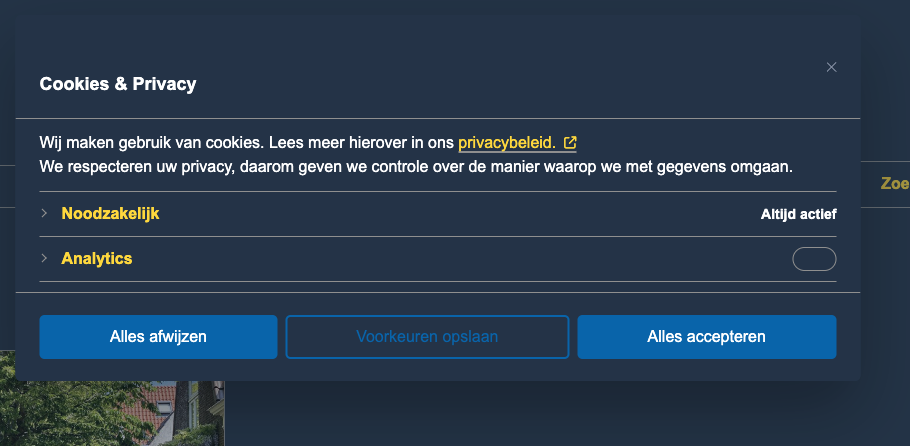 cookiemelding in hoog contrast