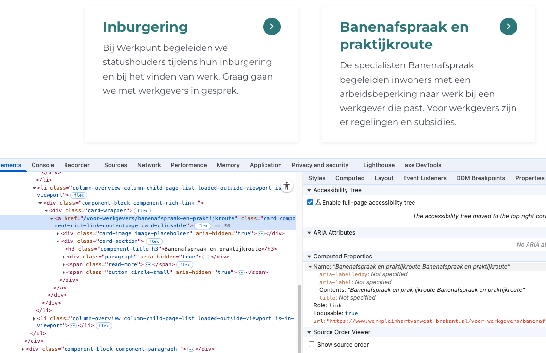linkblokken in web inspector