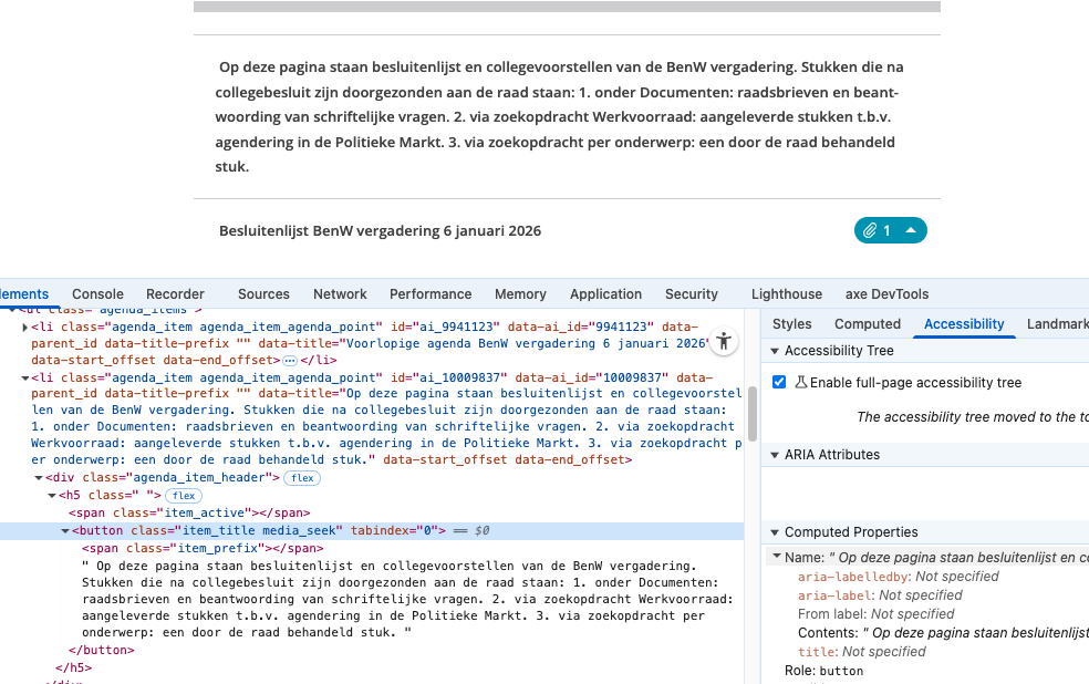 paragraaf in web inspector