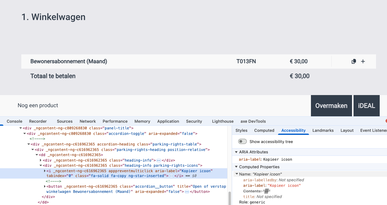 knop in web inspector