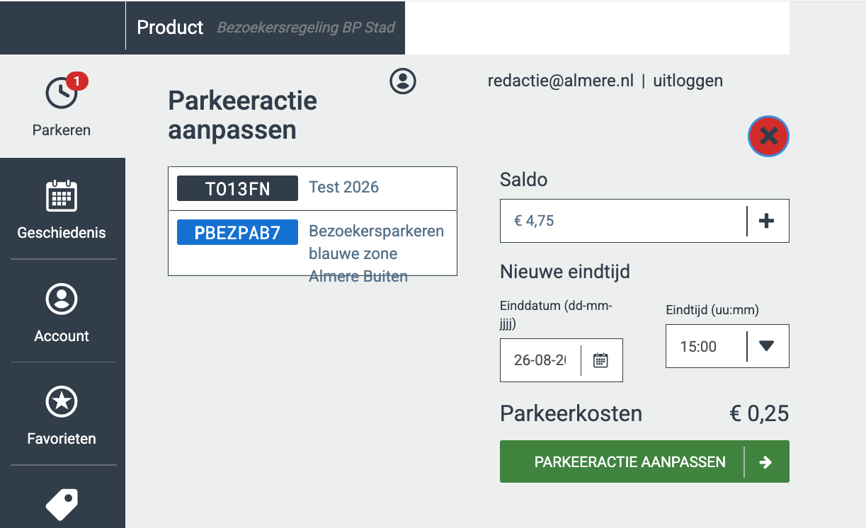 parkeeractie aanpassen formulier