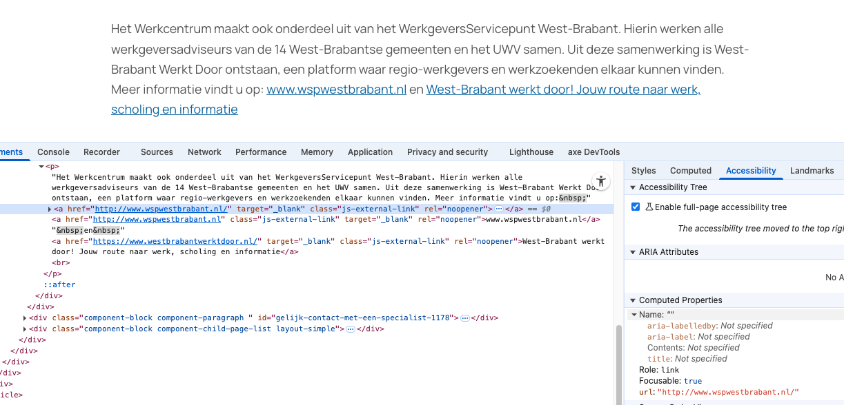 link in web inspector