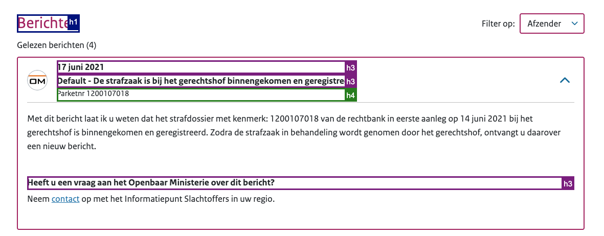 gemarkeerde kopjes in bericht header