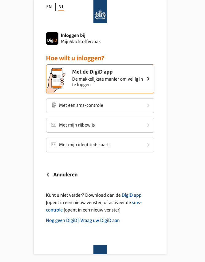 DigiD inlogscherm