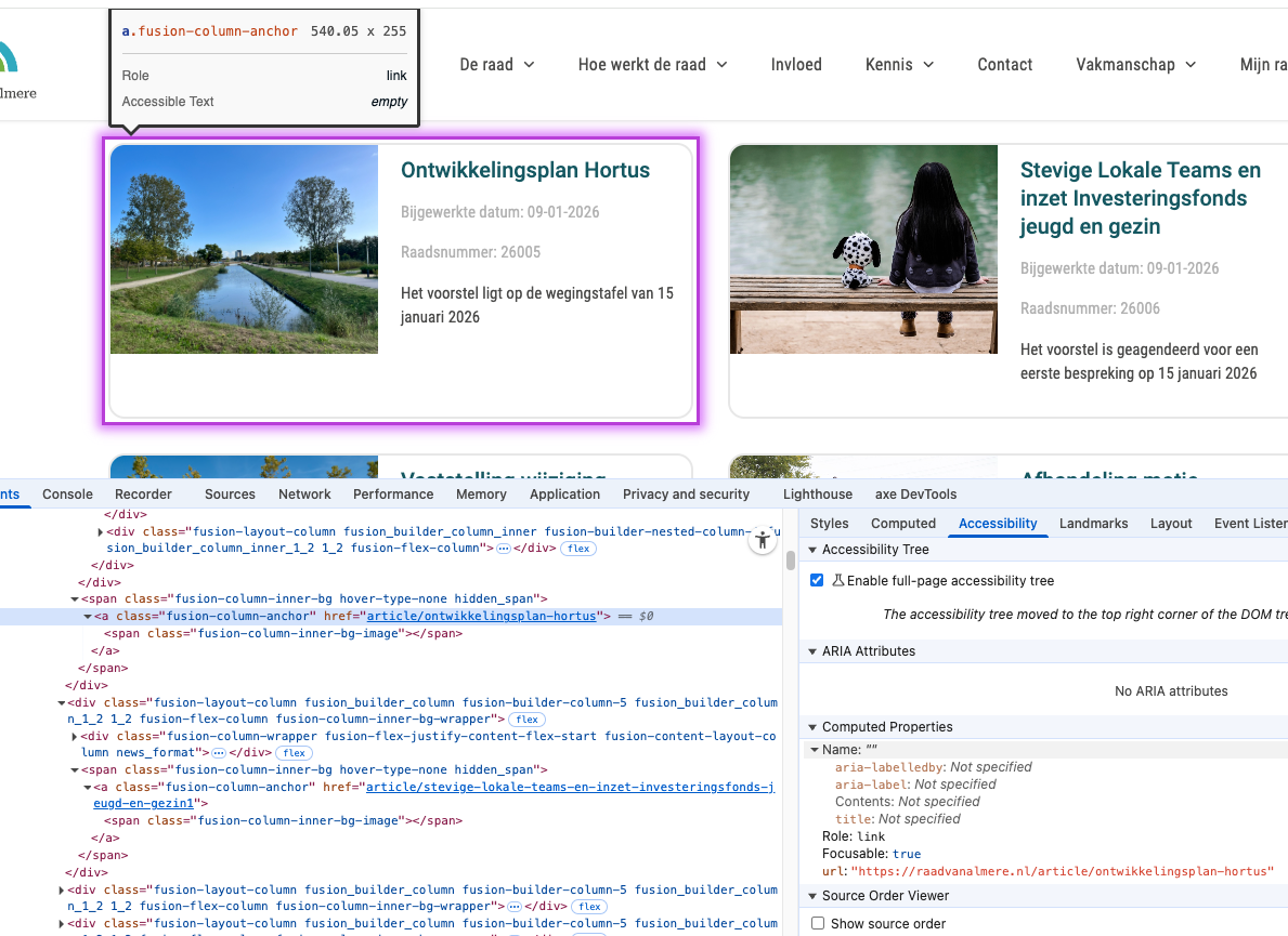 web inspector bij link