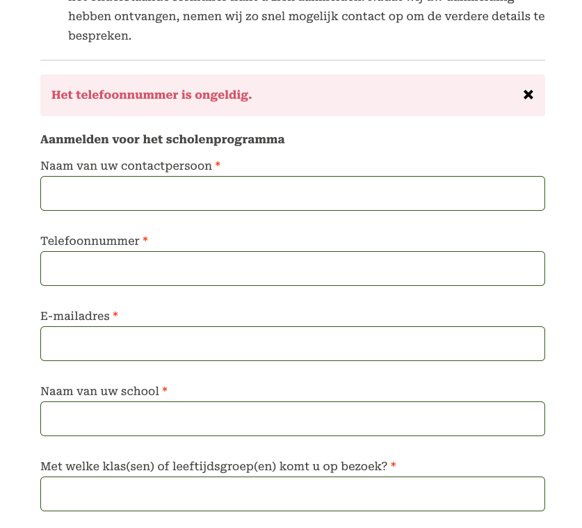 foutmelding telefoonnummer