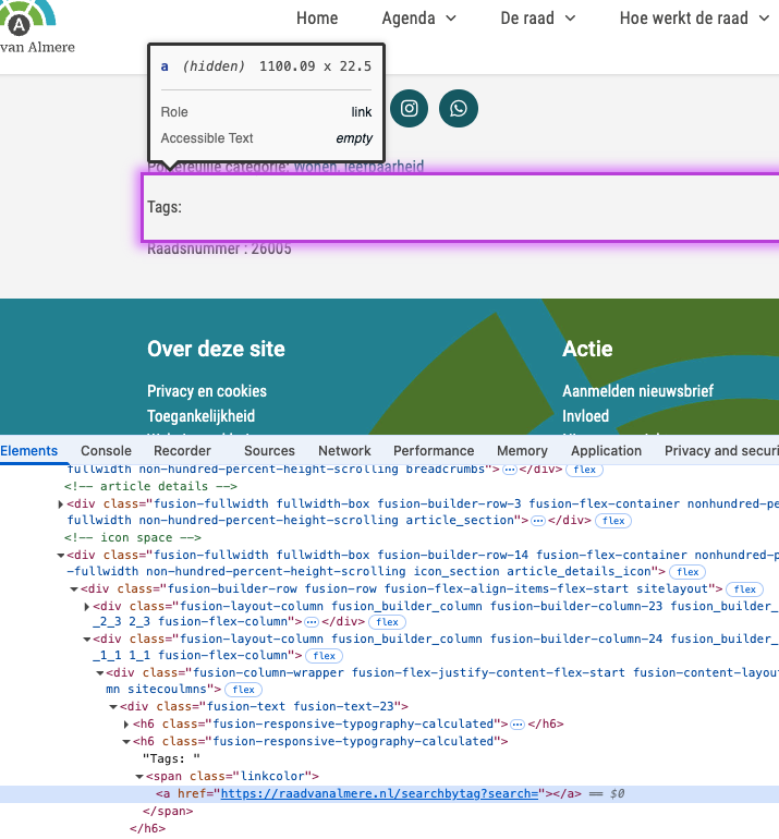 web inspector bij tags