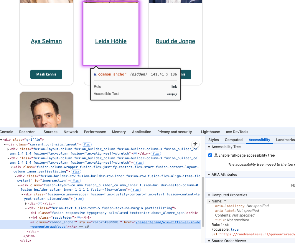 web inspector bij profiel