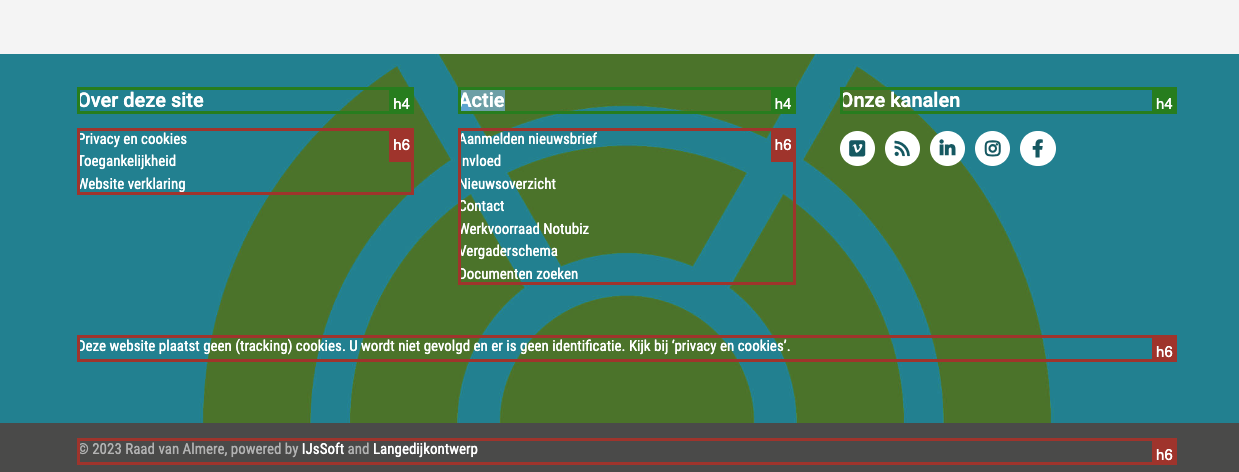 gemarkeerde koppen in de footer