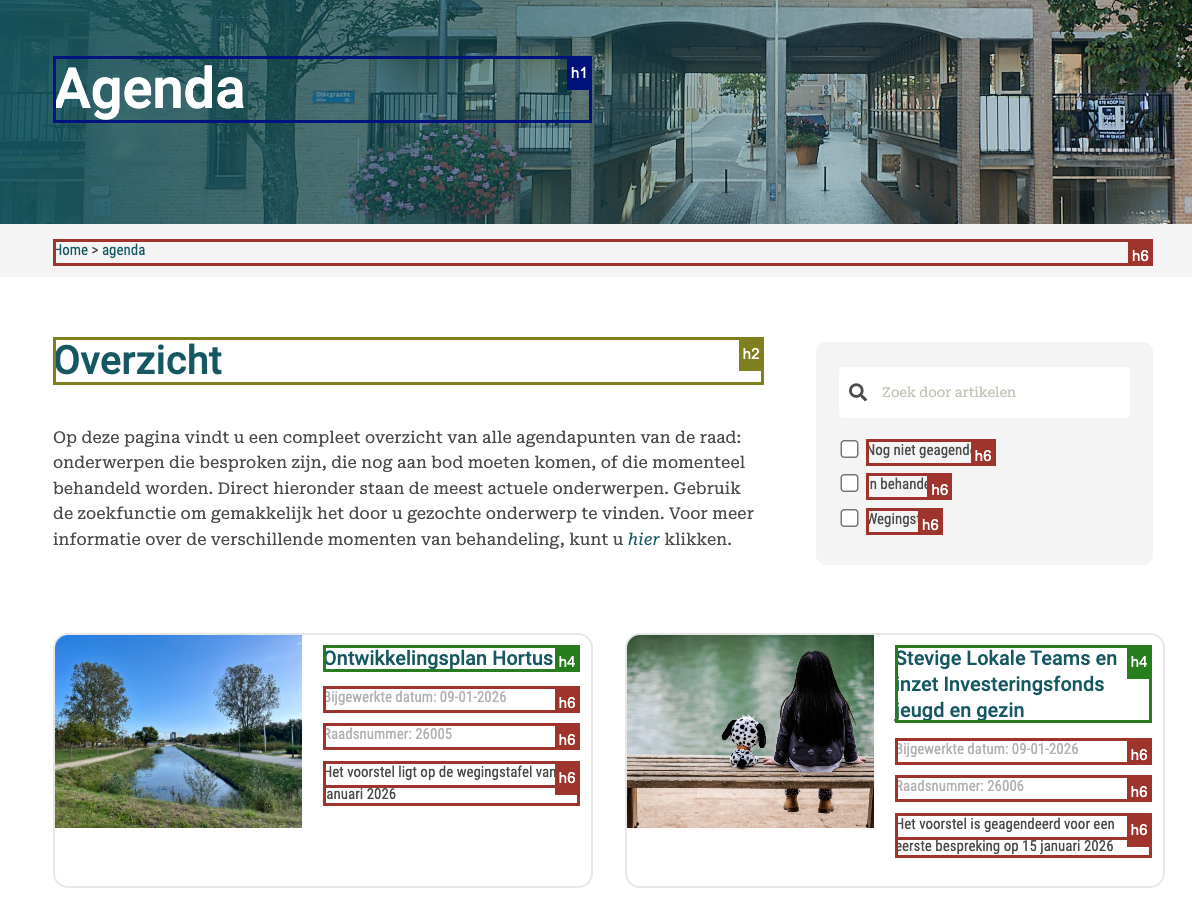 gemarkeerde koppen op de agenda pagina