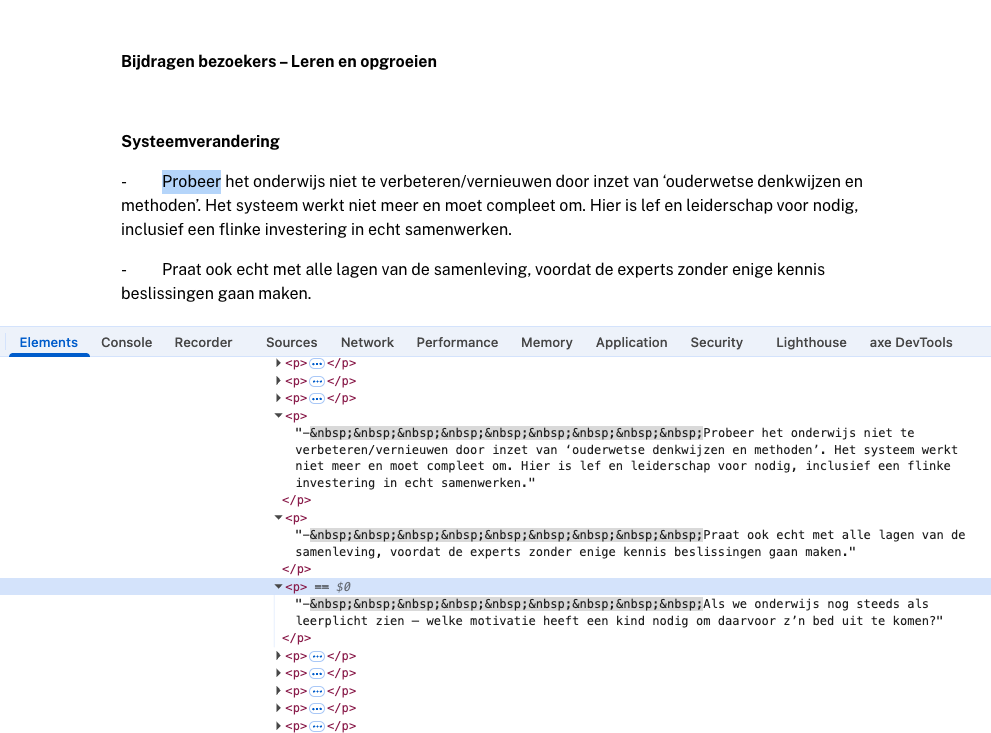 lijsten in webinspector