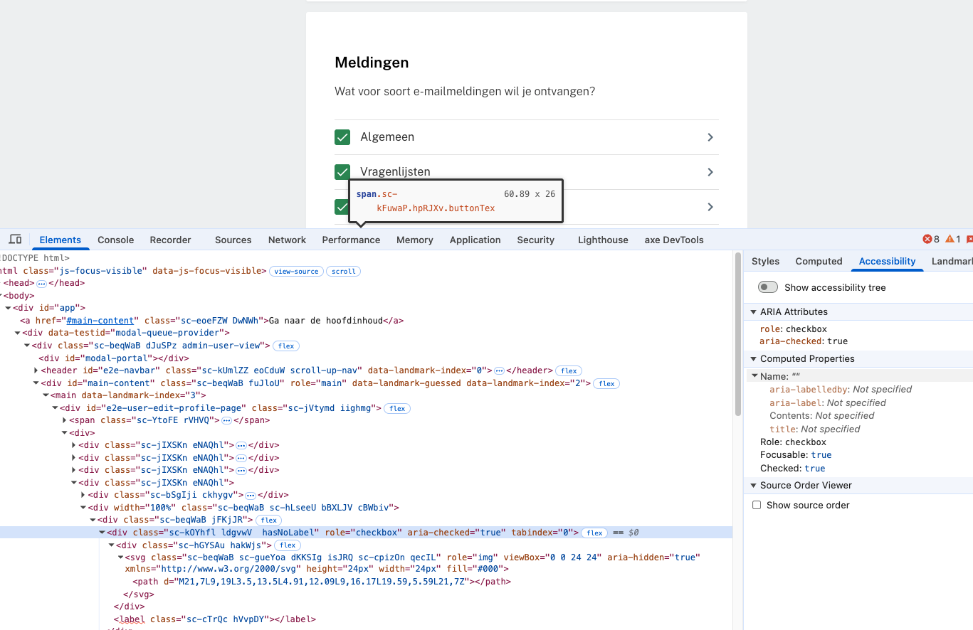 checkboxes in webinspector