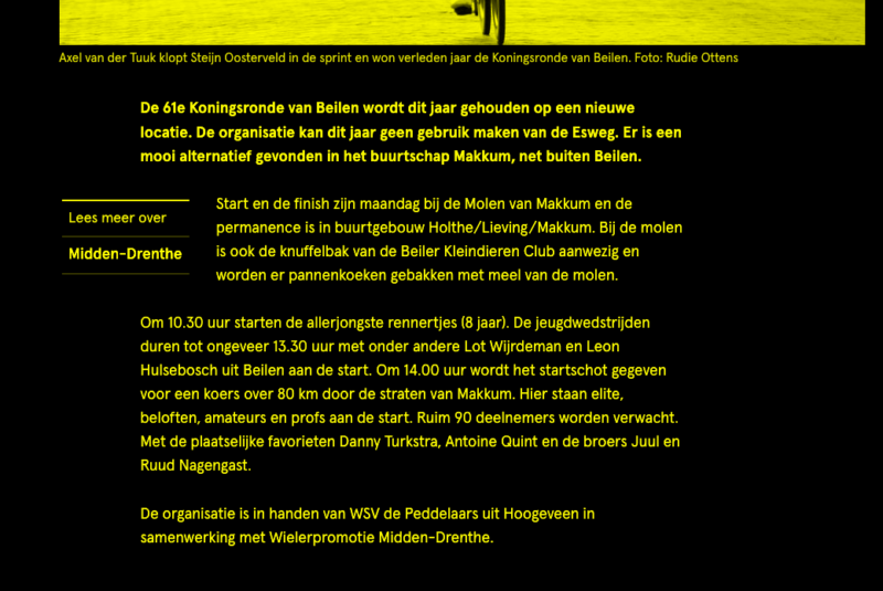 Artikel in gele tekst op zwarte achtergrond