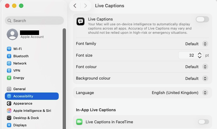 Ondertiteling in Mac instellingen
